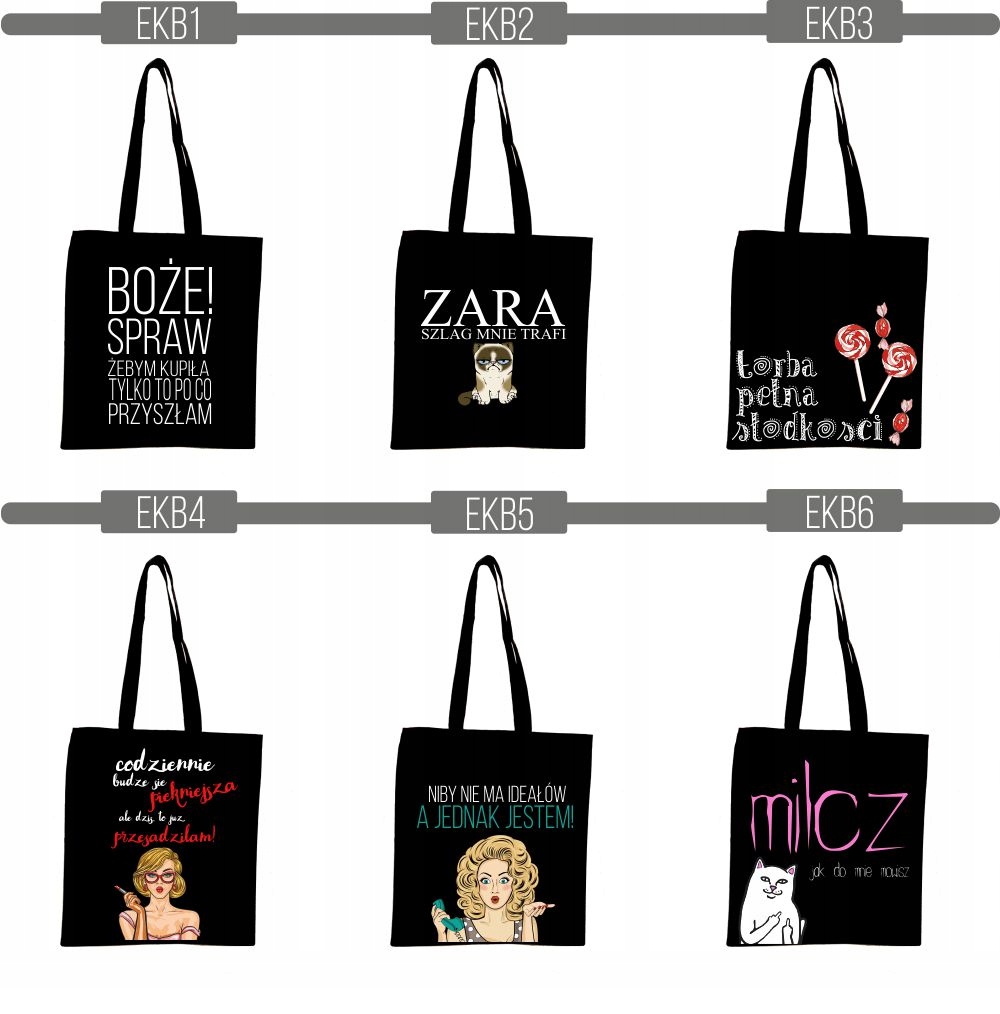 EKO TORBA czarna super nadruk Twój napis TANIO