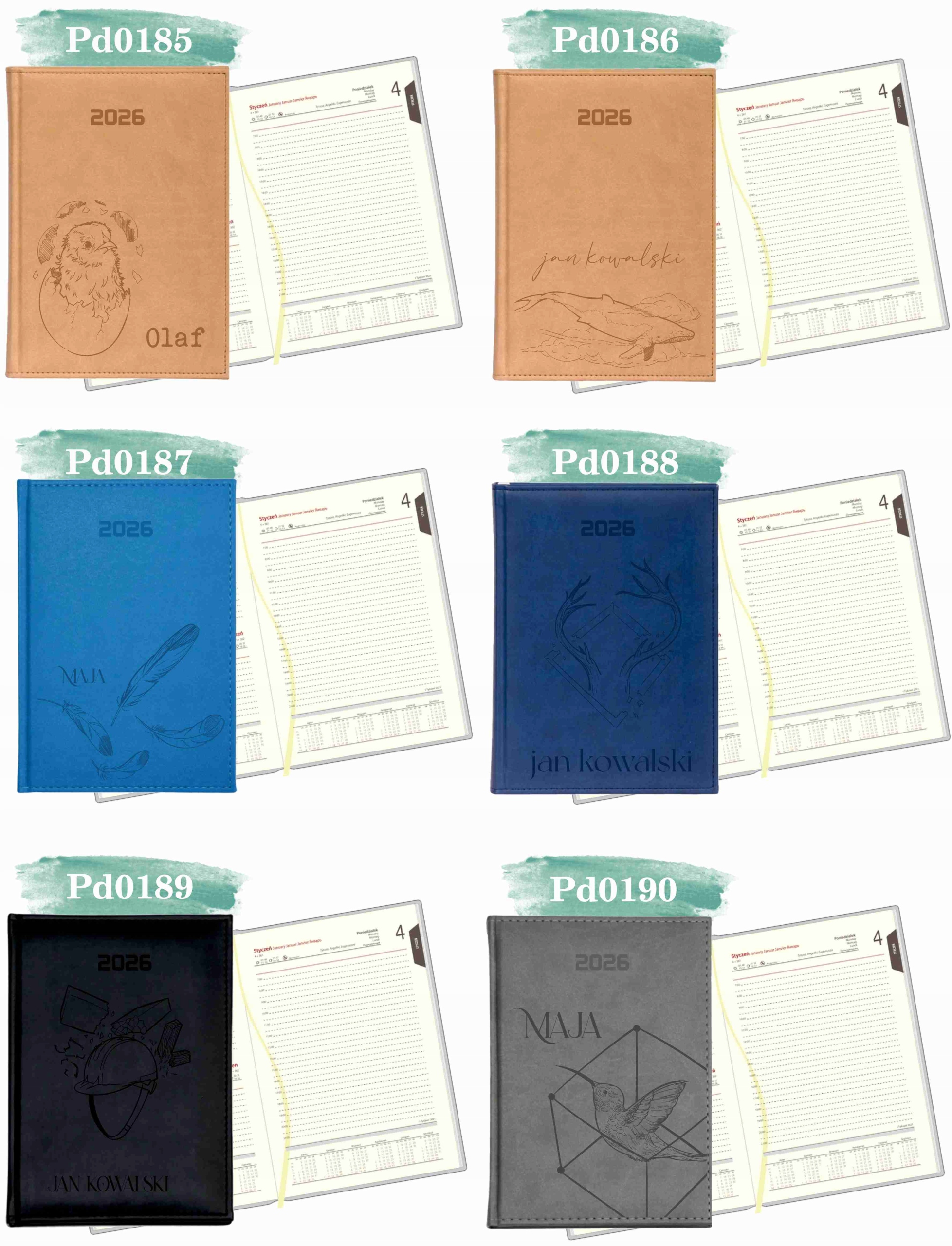 GRAWEROWANY KALENDARZ książkowy A5 2026 personalizacja duży wybór wzorów