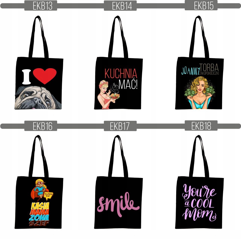 EKO TORBA czarna super nadruk Twój napis TANIO