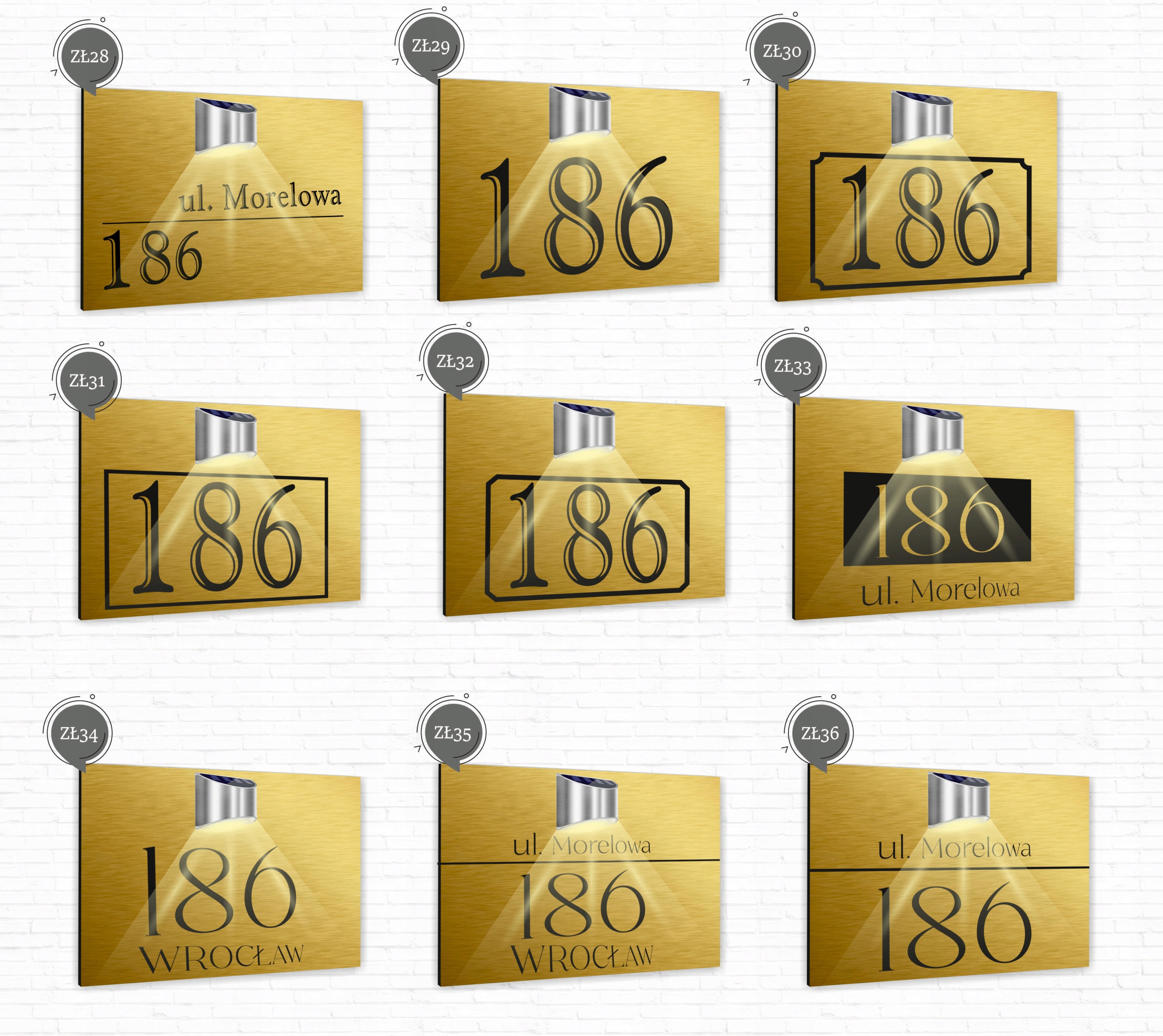złota TABLICZKA podświetlana ADRESOWA numer domu aluminiowa 30x20