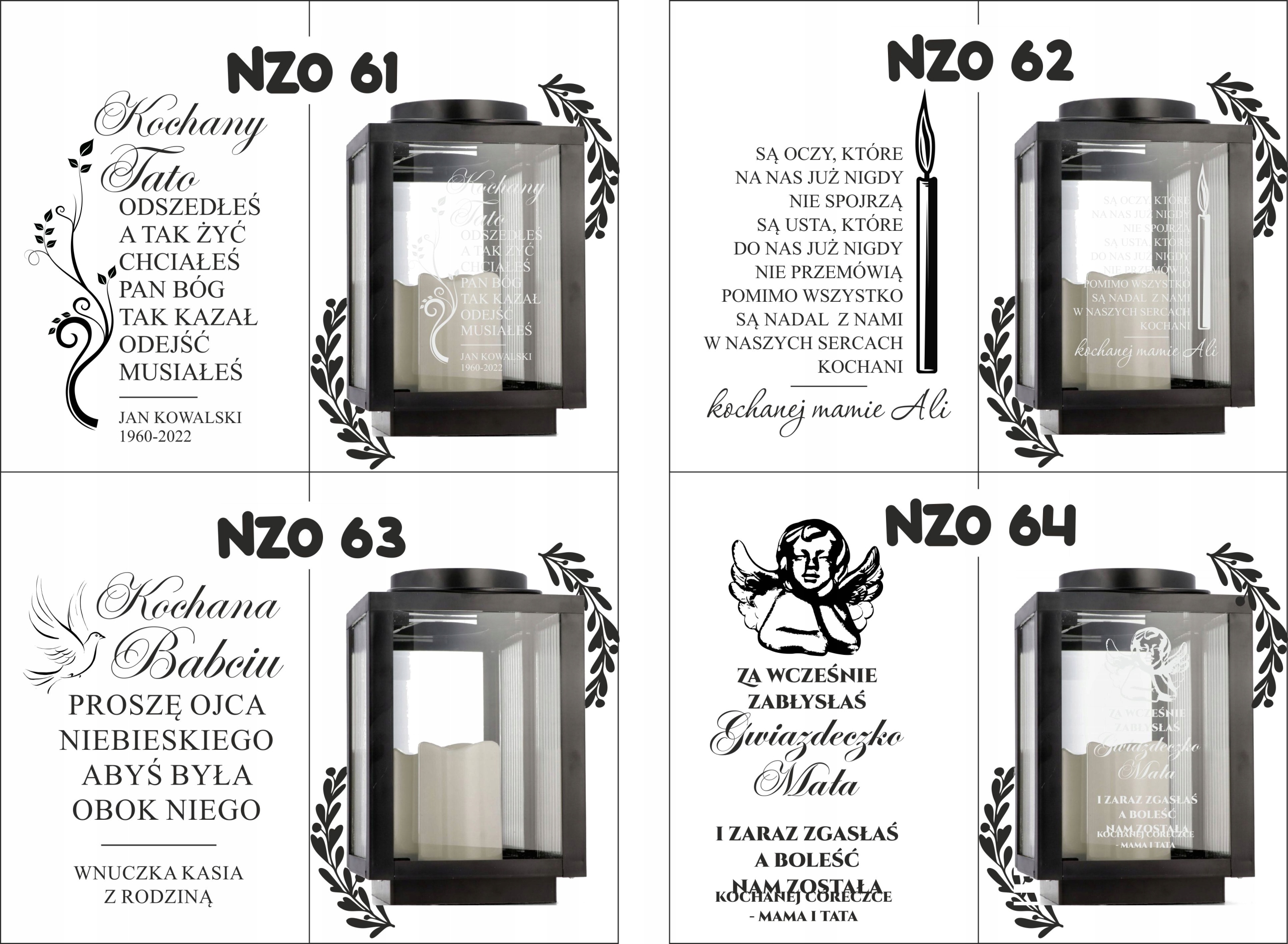 Znicz latarenka na grób z grawerem imię data dedykacja personalizowany wzór