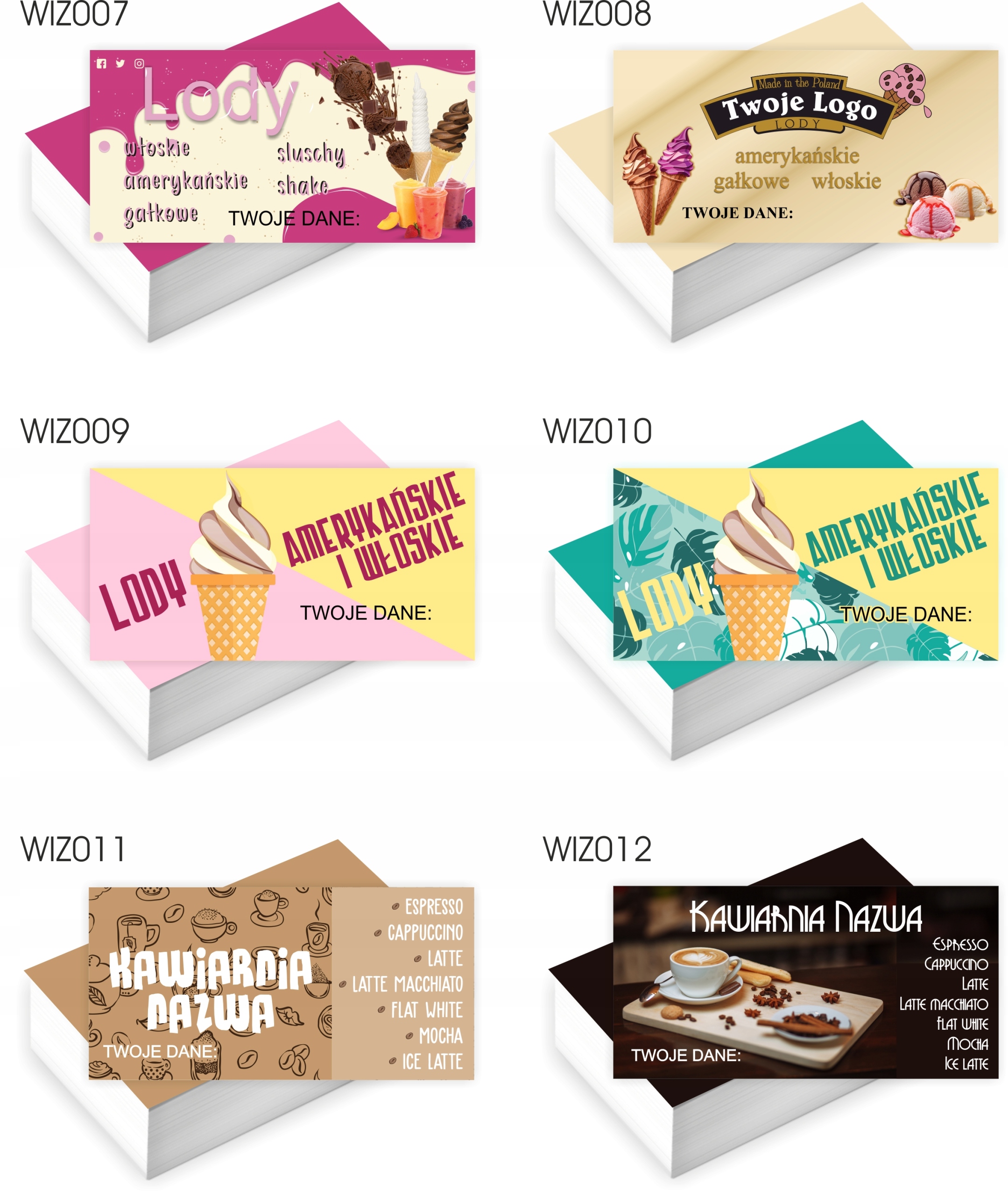 Wizytówki firmowe GOTOWY PROJEKT GRATIS 200 sztuk KAWIARNIA