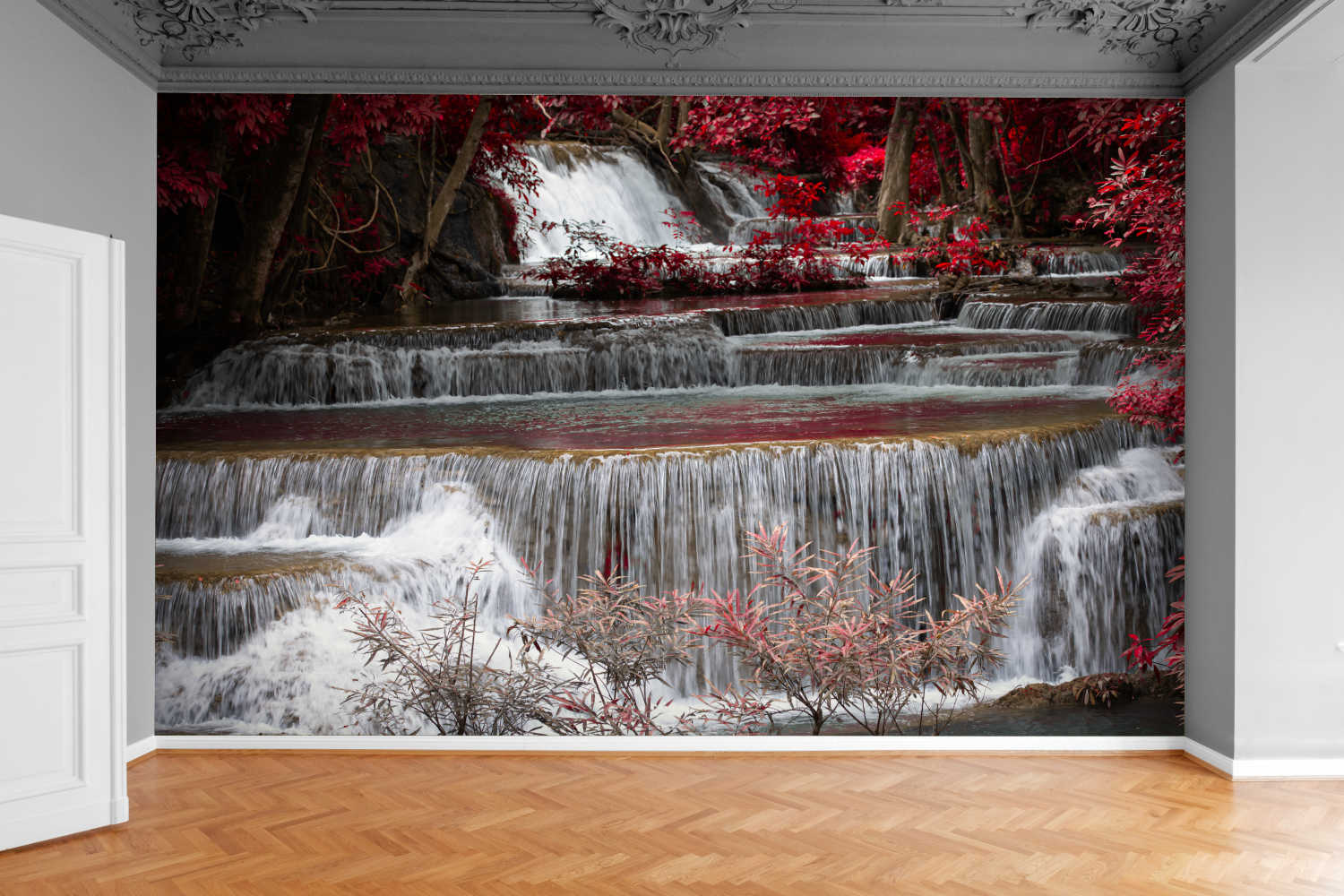 Fototapeta WODOSPAD CZERWONE KWIATY 300x210