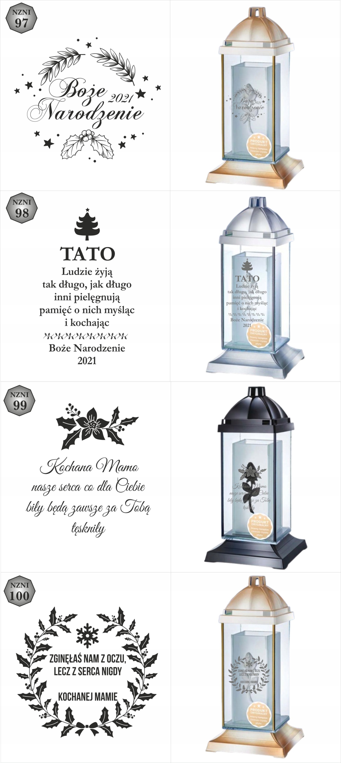 Luksusowy znicz personalizowany cytat grawer z napisem dedykacją inicjałami