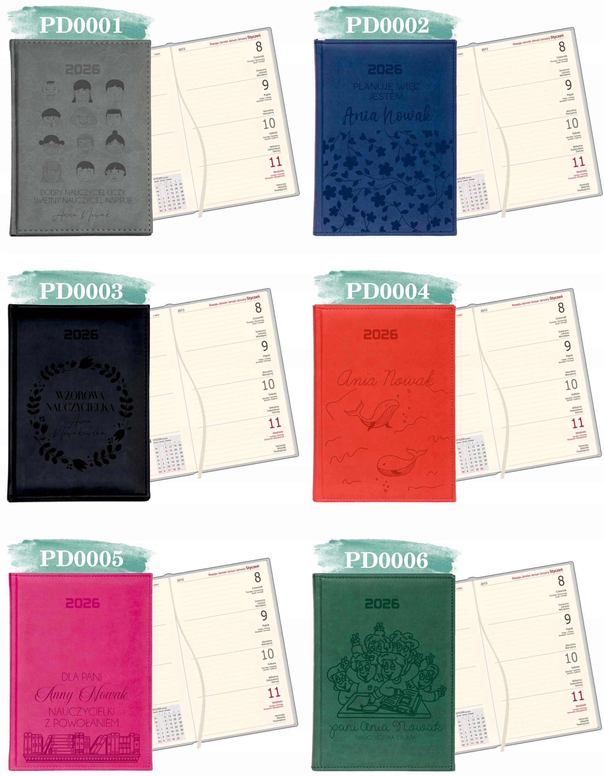 Kalendarz A6 2026 TYGODNIOWY KIESZONKOWY z grawerem prezent Z IMIENIEM