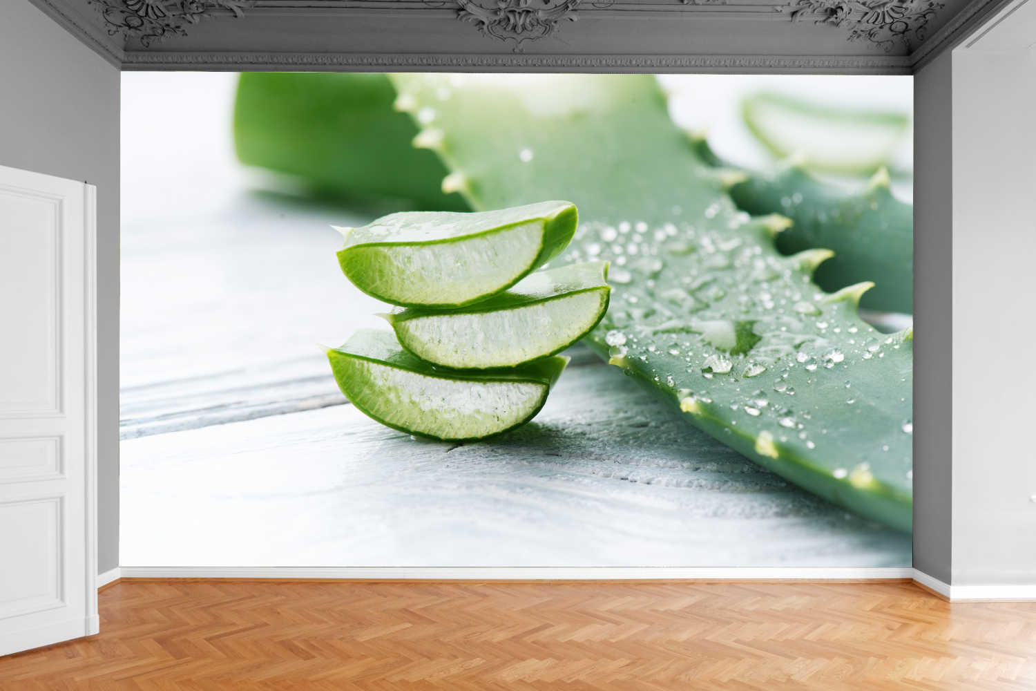 Fototapeta BIAŁE DESKI PLASTRY ALOESU SPA KUCHNIA