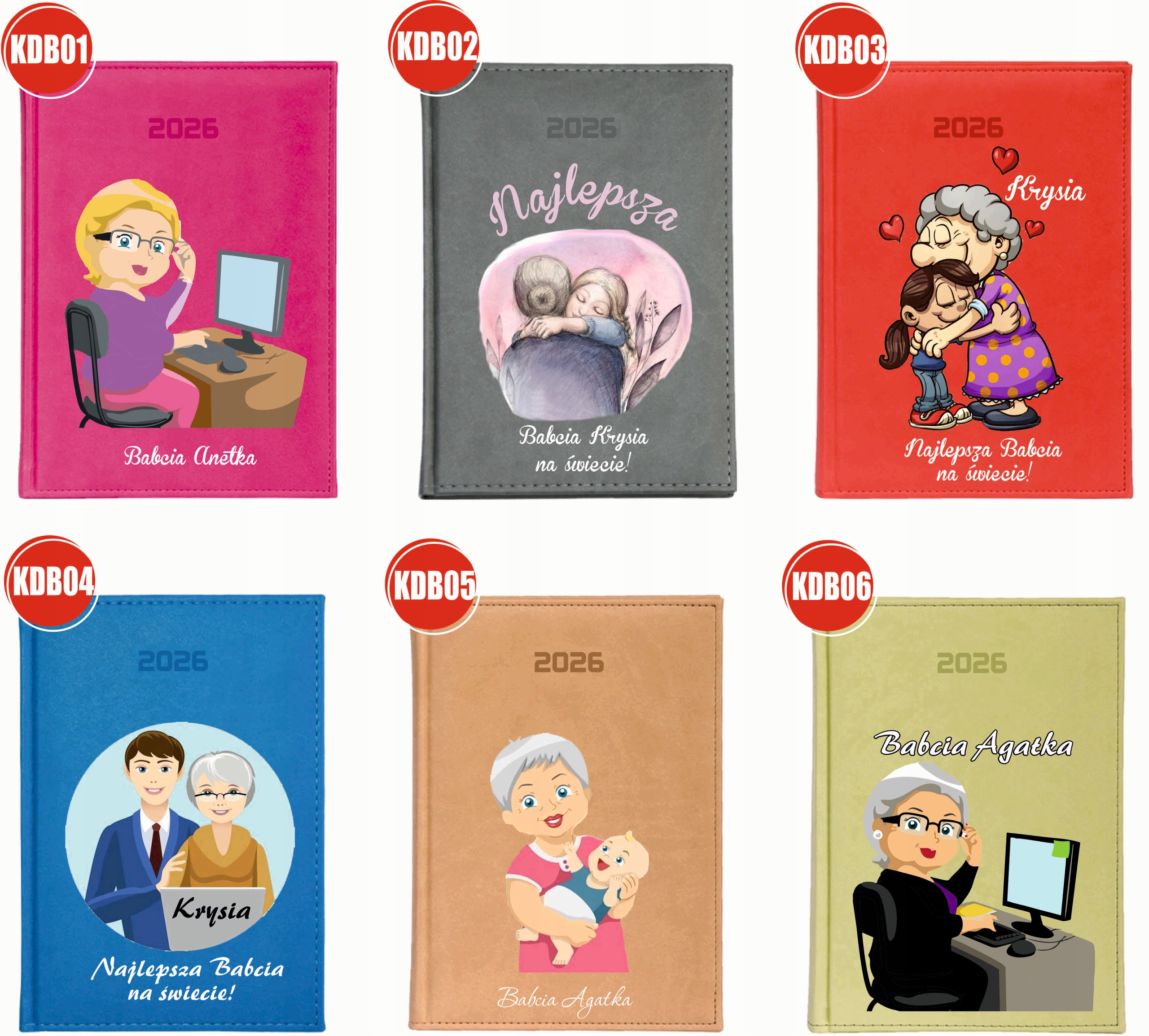 KALENDARZ A5 2026 DZIENNY książkowy NADRUK dla babci dziadka twój tekst