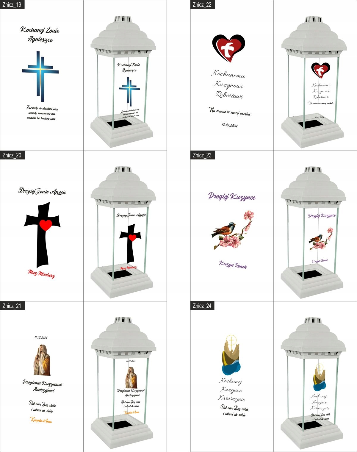 Znicz Lampion z nadrukiem grawerem dla Babci data