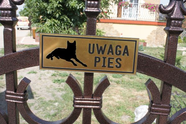UWAGA PIES tabliczka informacyjna grawer BULDOG