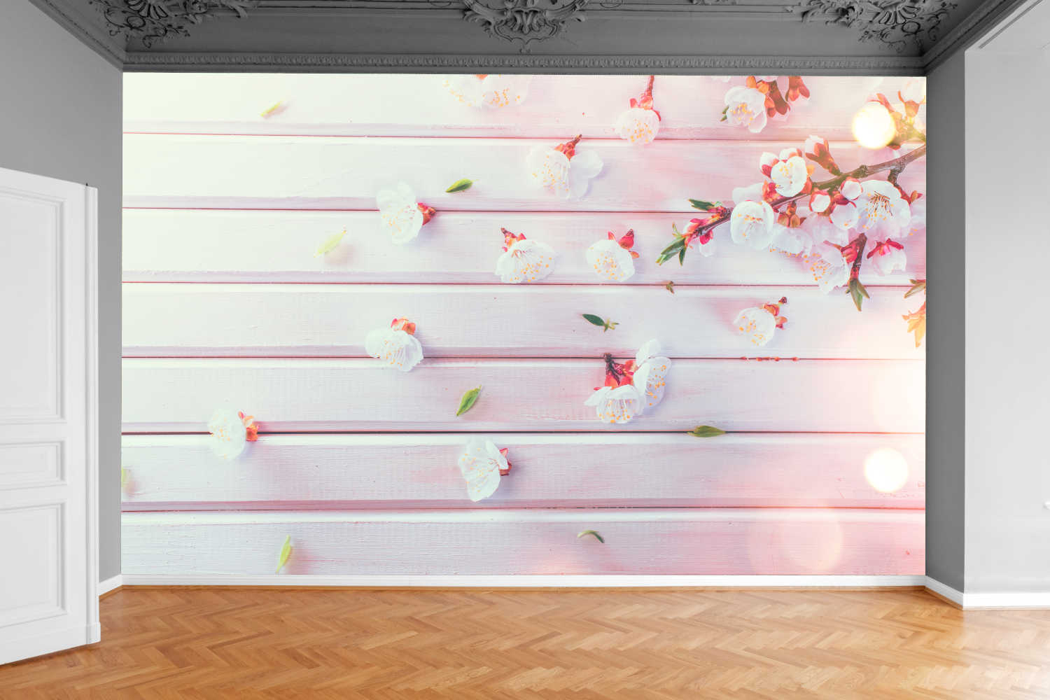 Fototapeta KWIATY MORELI DESKI DREWNIANE 300x210