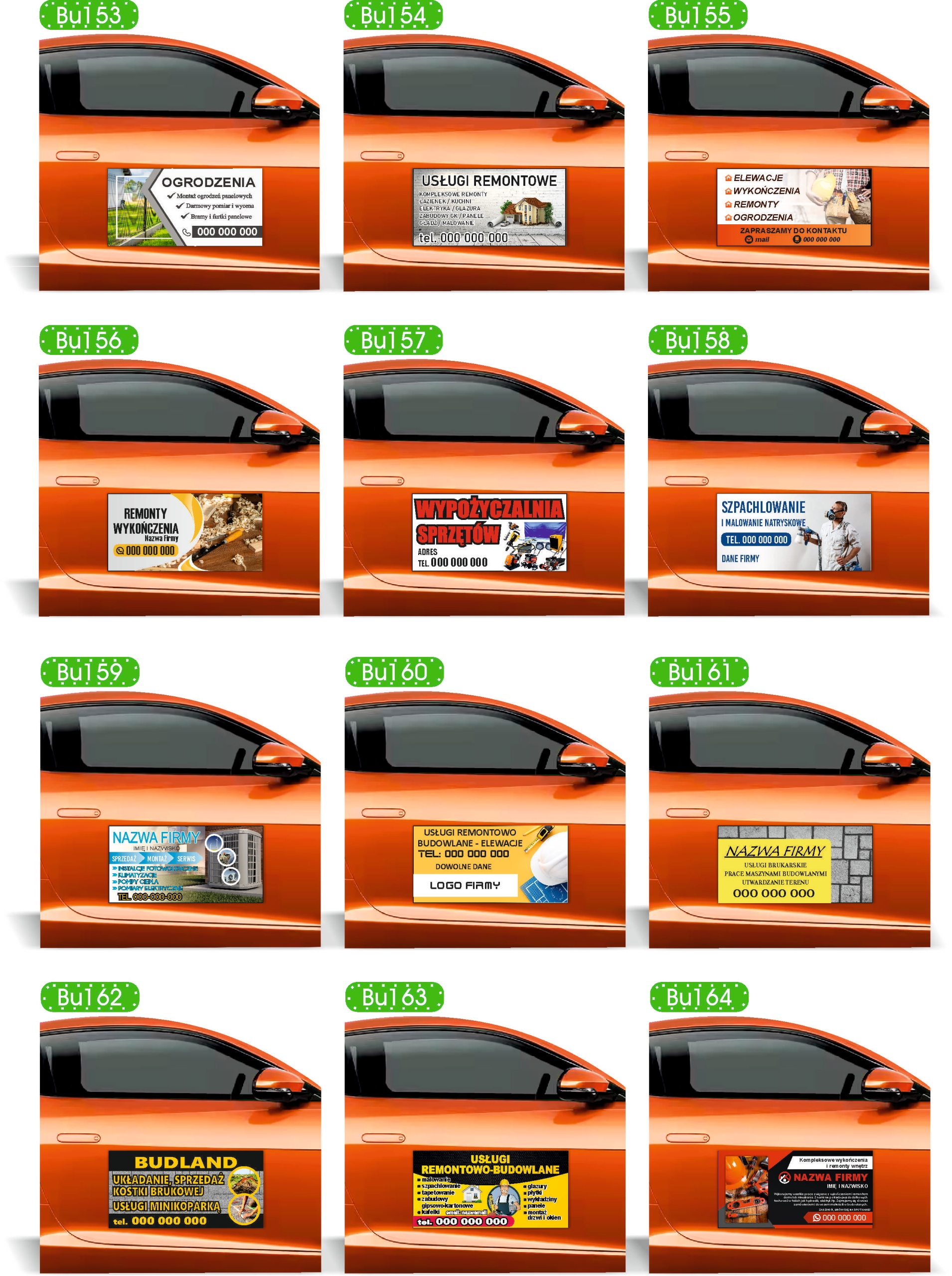 Magnes na samochód reklama magnetyczna 60x30 USŁUGI remontowe różne wzory