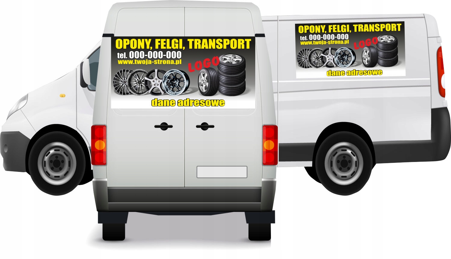 Reklama Naklejka na samochód OPONY FELGI TRANSPORT