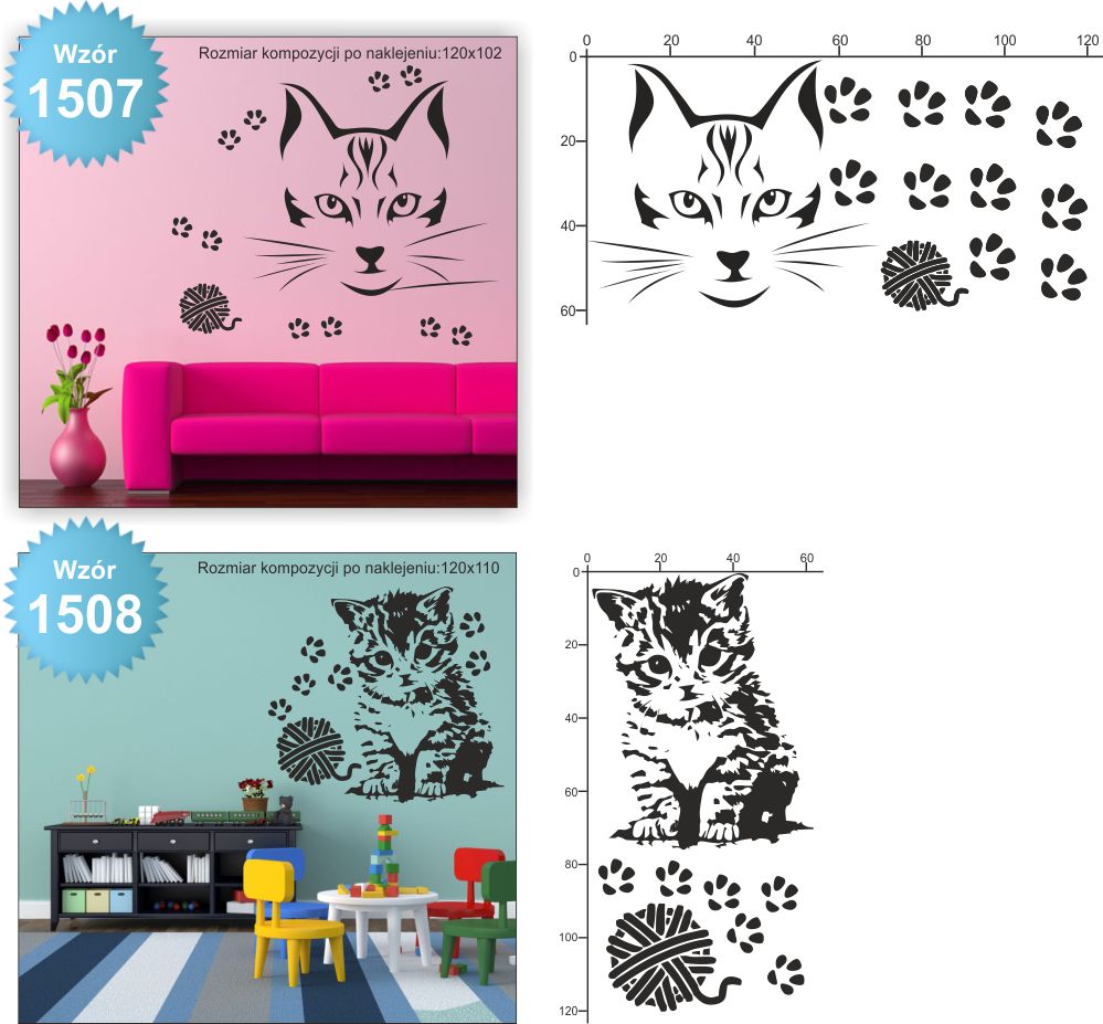 NAKLEJKI na ścianę KOTY KOT KOTKI naklejki 100cm