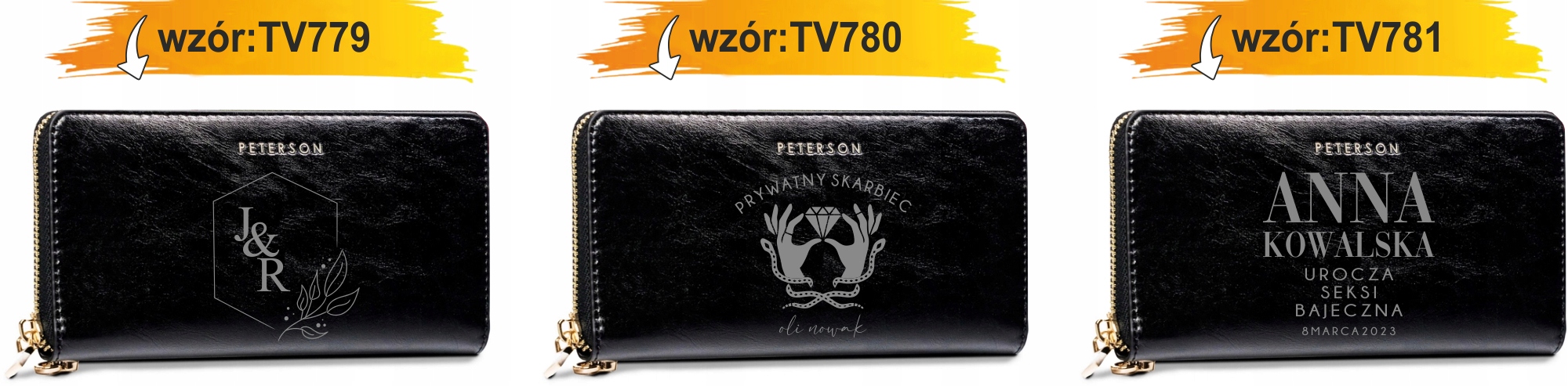 Portfel damski skórzany czarny GRAWER personalizowany prezent twój napis