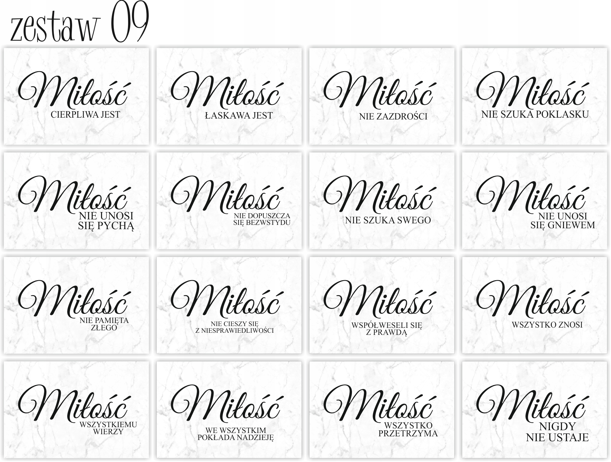 HYMN O MIŁOŚCI tabliczki 16 szt 20x30cm weselne