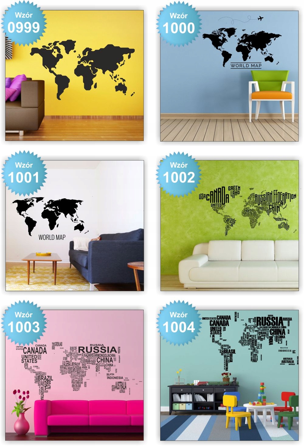 NAKLEJKA MAPA Świata naklejki ścienne 200cm mapy