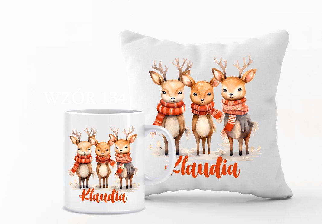 Zestaw PODUSZKA i KUBEK mikołajkowy świąteczny PREZENT twój tekst imię