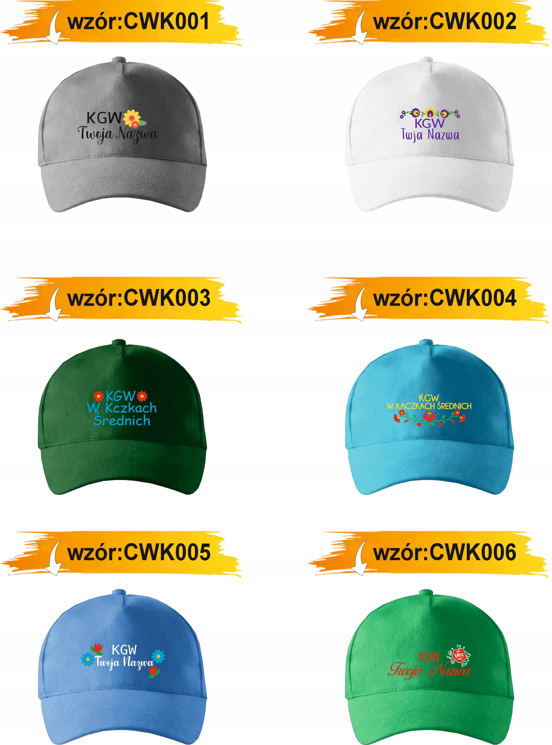 CZAPKA Z HAFTEM z daszkiem KGW koło gospodyń wiejskich + twój napis grafika