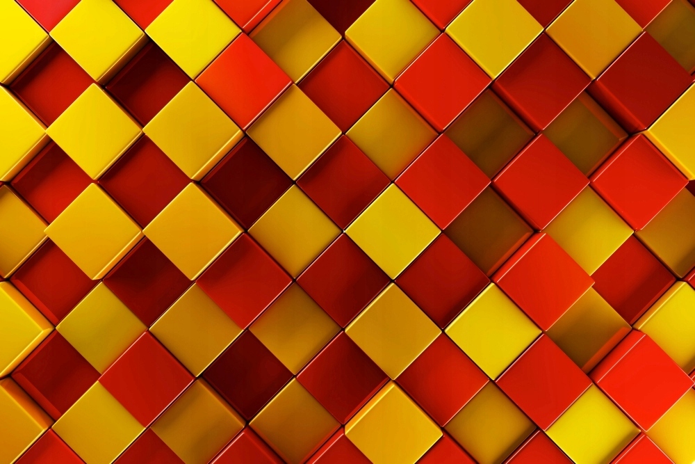 FOTOTAPETA ABSTRAKCJA 3D ŻÓŁTY KWADRATY 395x280