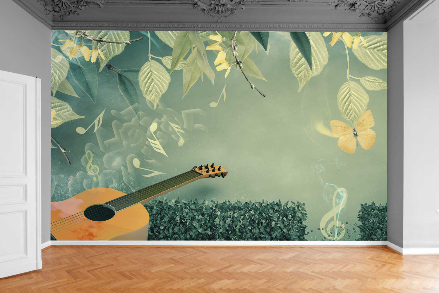 Fototapeta GITARA ROŚLINNA LIŚCIE NUTY 370x250