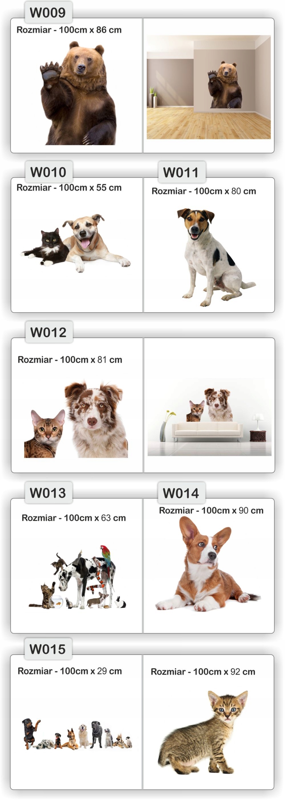 NAKLEJKA naklejki zwierzęta 120 cm koń psy koty