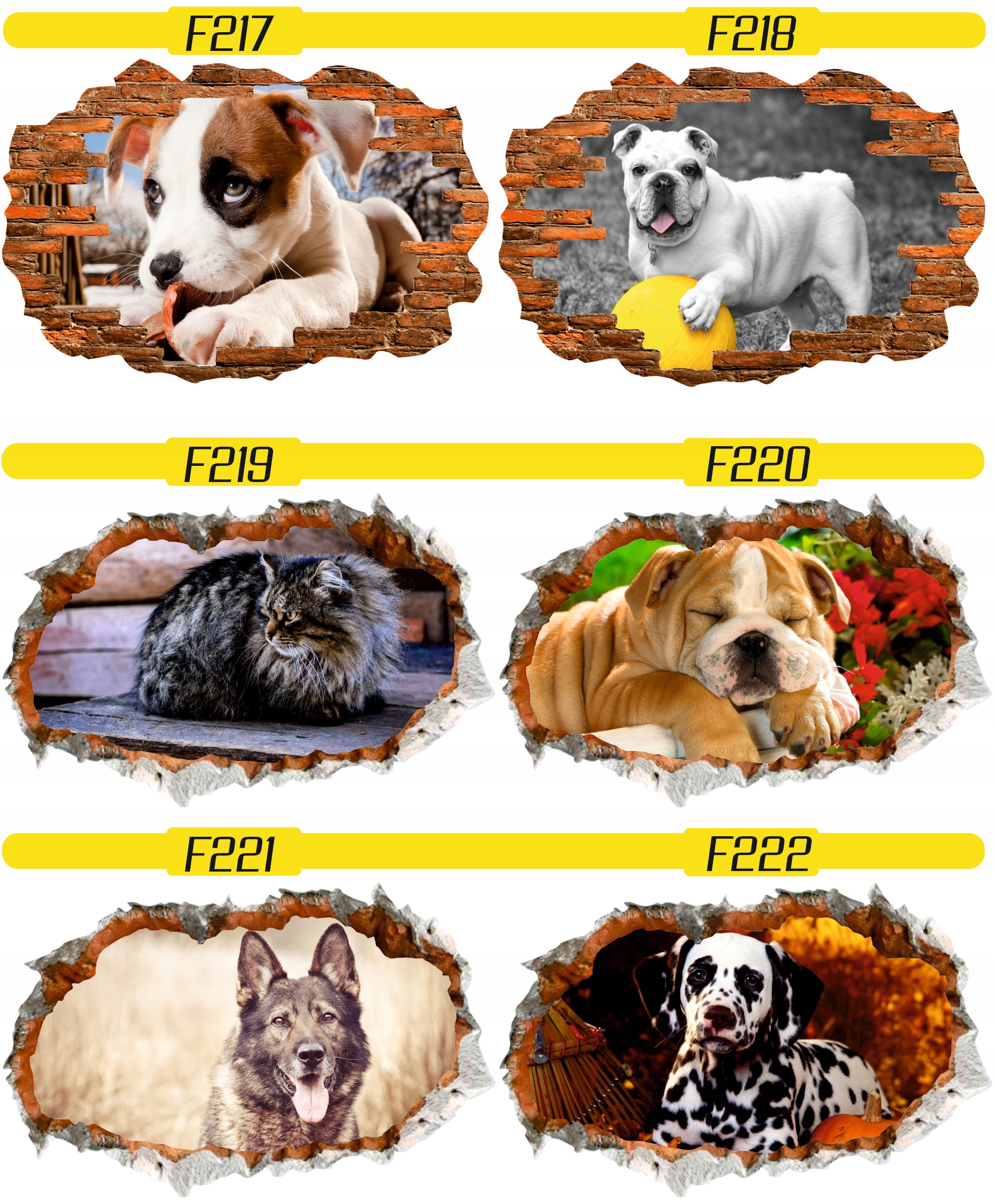 Naklejka samoprzylepna dziura 3D psy koty słodkie