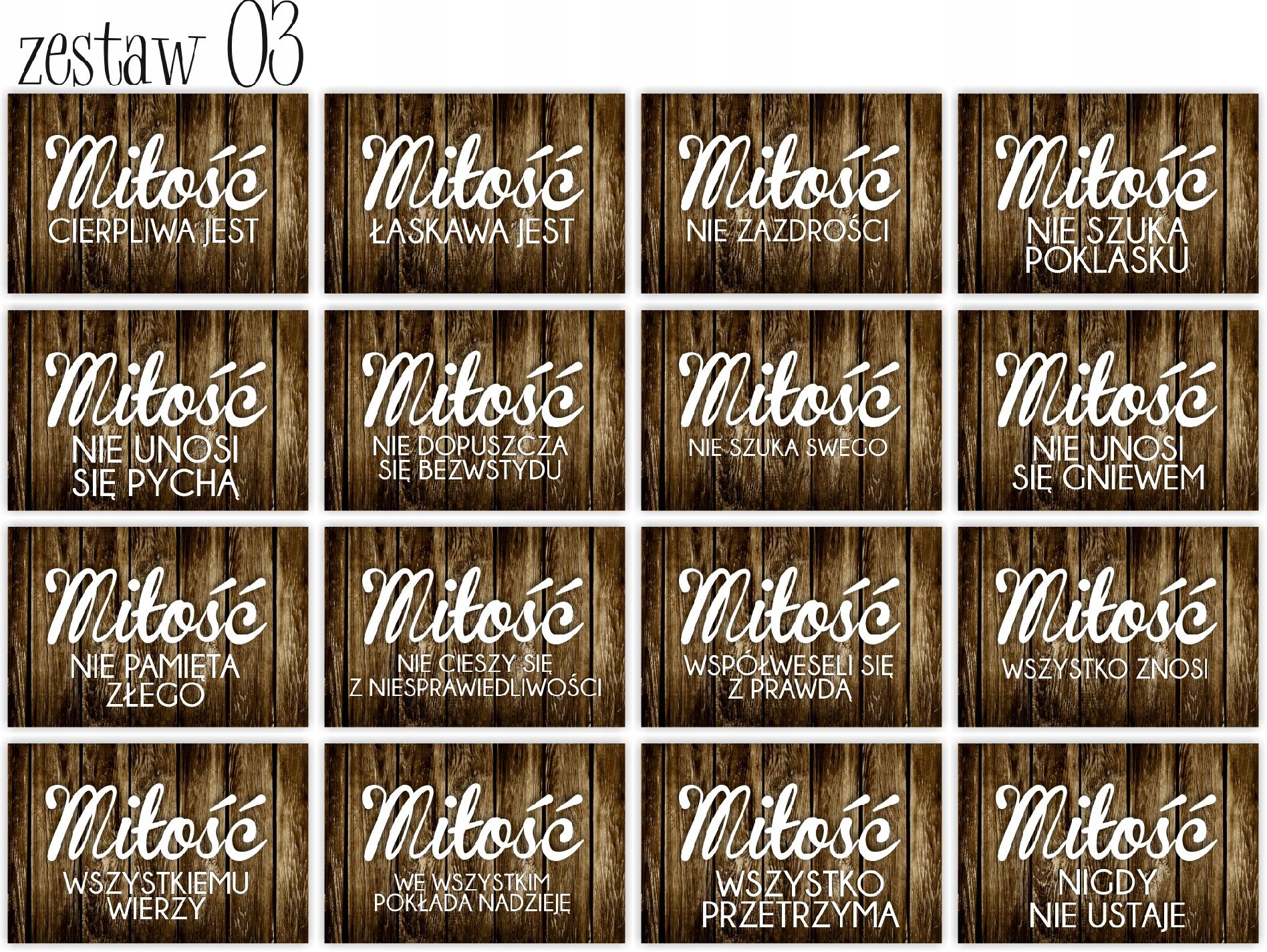 HYMN O MIŁOŚCI tabliczki 16 szt 20x30cm weselne