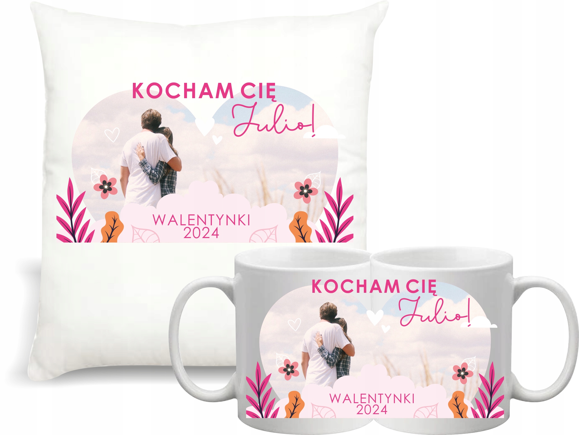 Zestaw PODUSZKA + KUBEK ze zdjęciem PREZENT WALENTYNKI DLA NIEGO DLA NIEJ