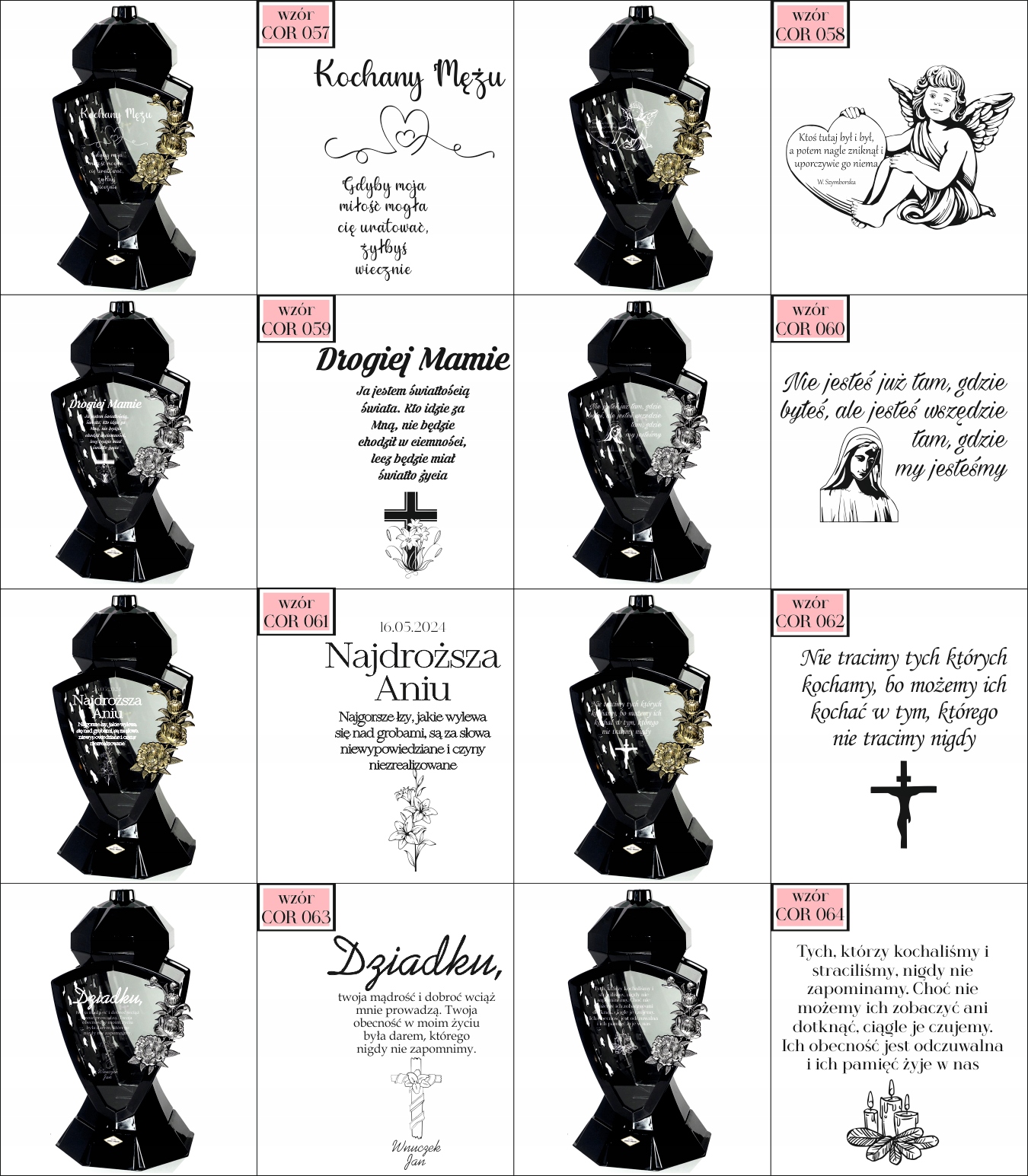 Znicz LUSTRO RÓŻA czarny z grawerem personalizowany DLA BABCI Z IMIENIEM