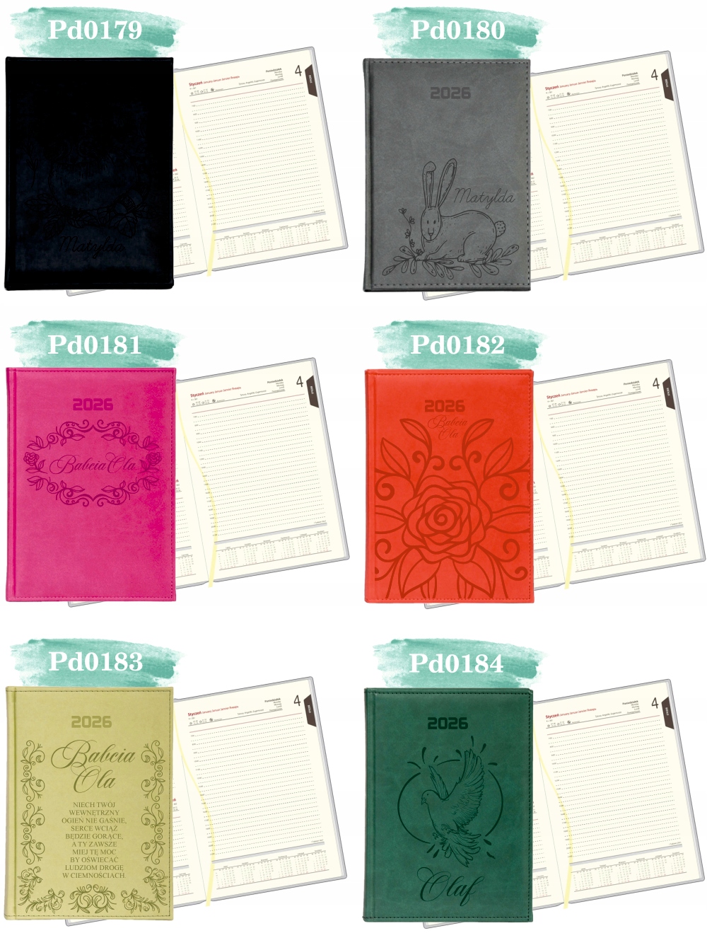 Stylowy kalendarz twoje imię napis książkowy A5 2026 grawer terminarz