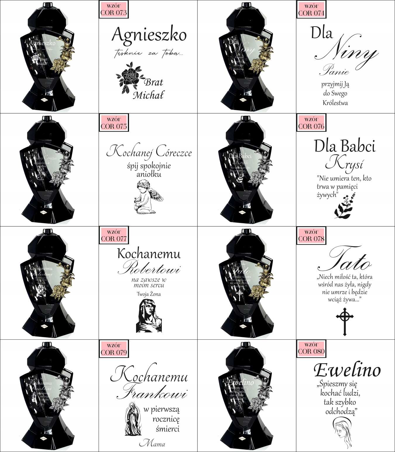 Znicz LUSTRO RÓŻA czarny z grawerem personalizowany DLA BABCI Z IMIENIEM