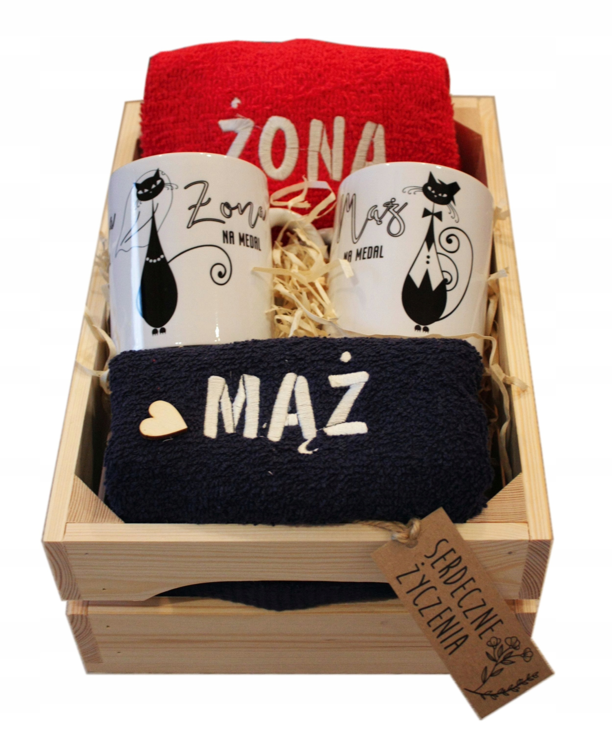 Prezent ślubny Ręczniki z haftem kubki Żona i Mąż