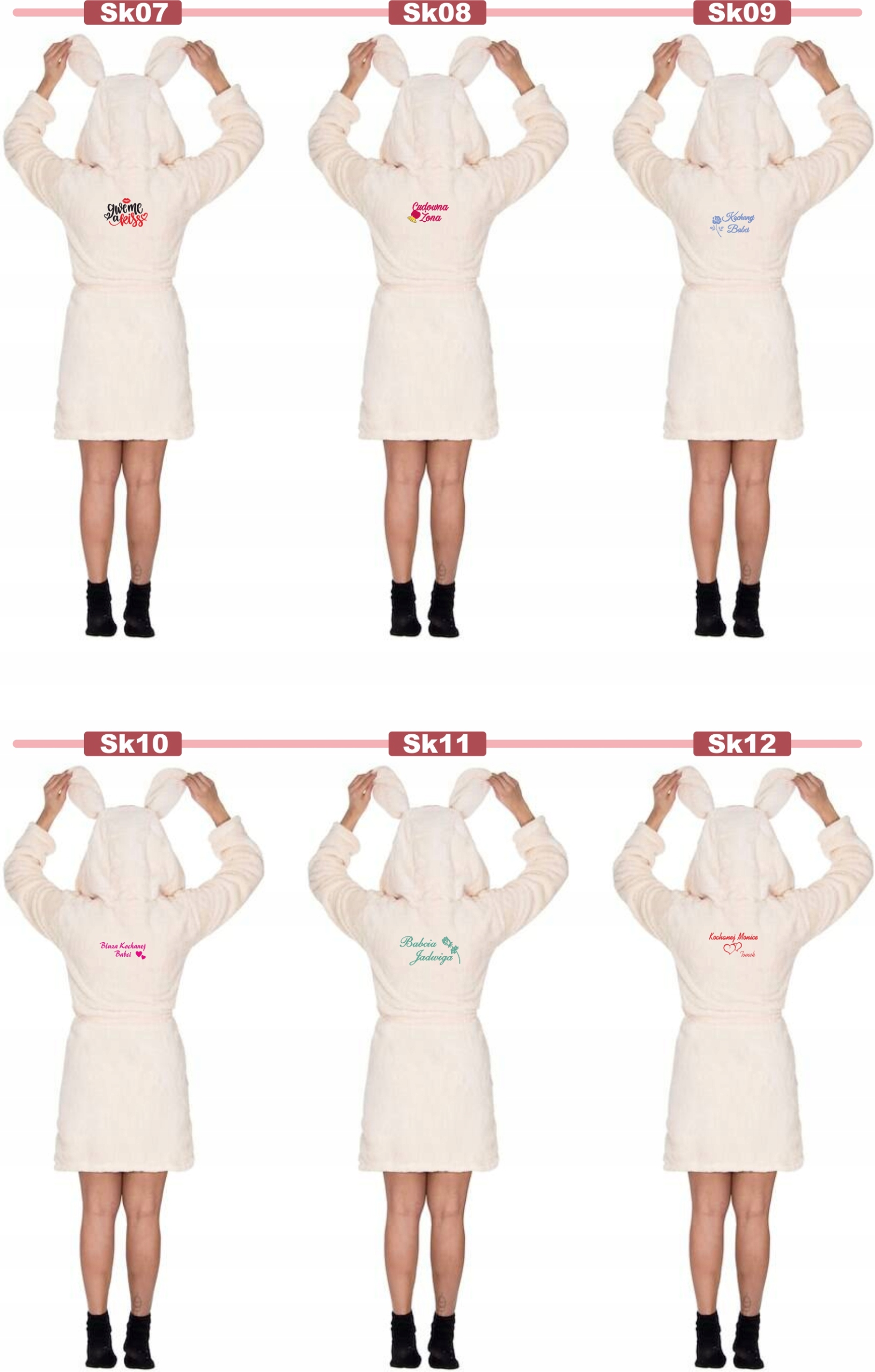 SZLAFROK DAMSKI z uszami Z HAFTEM rozmiar L/XL DLA ŻONY TWÓJ NAPIS