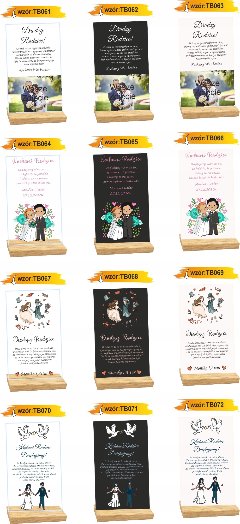 STATUETKA RAMKA podziękowanie dla rodziców na ślub wasze życzenia druk UV