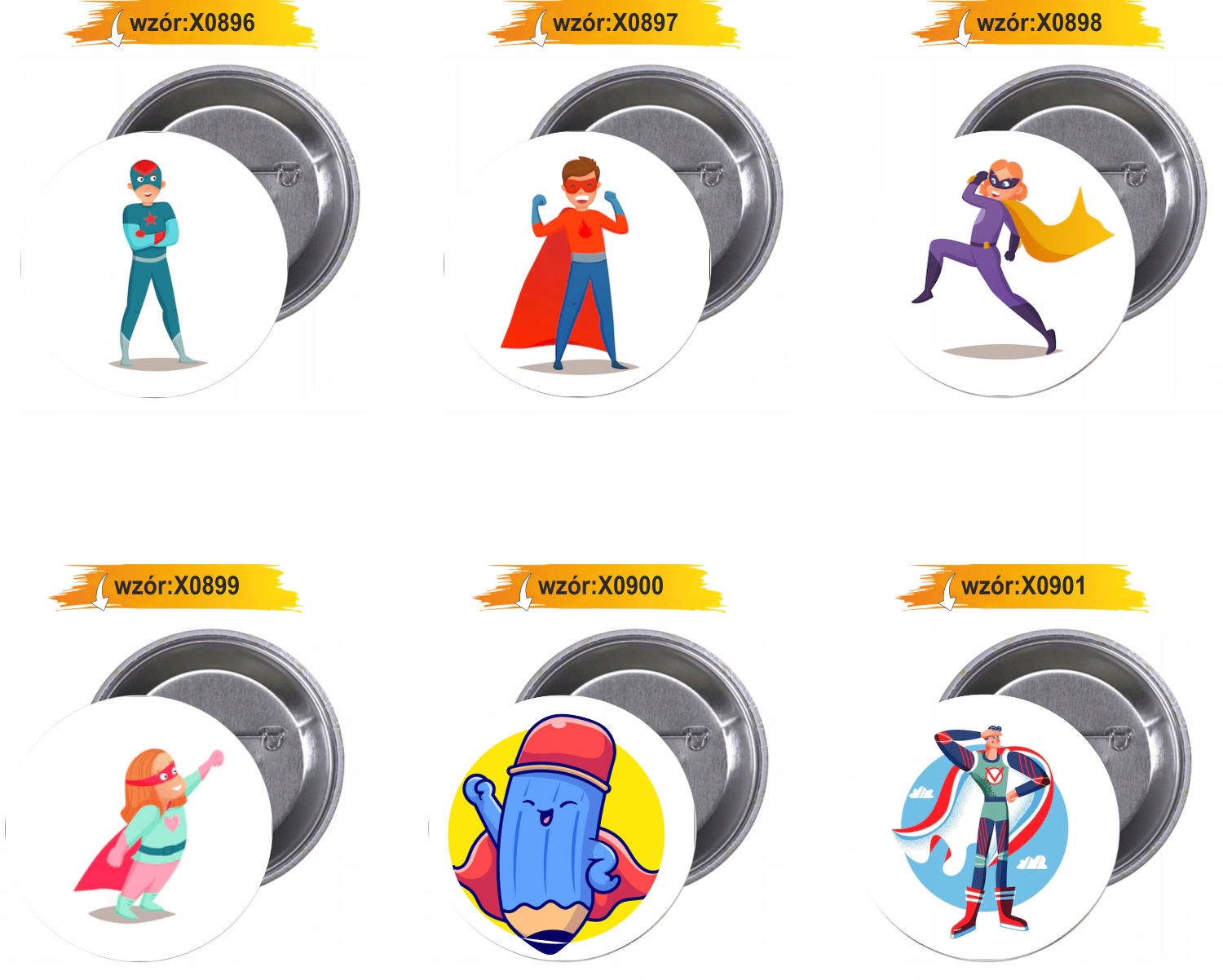 Przypinki buttony SUPER BOHATER z grafiką TANIO