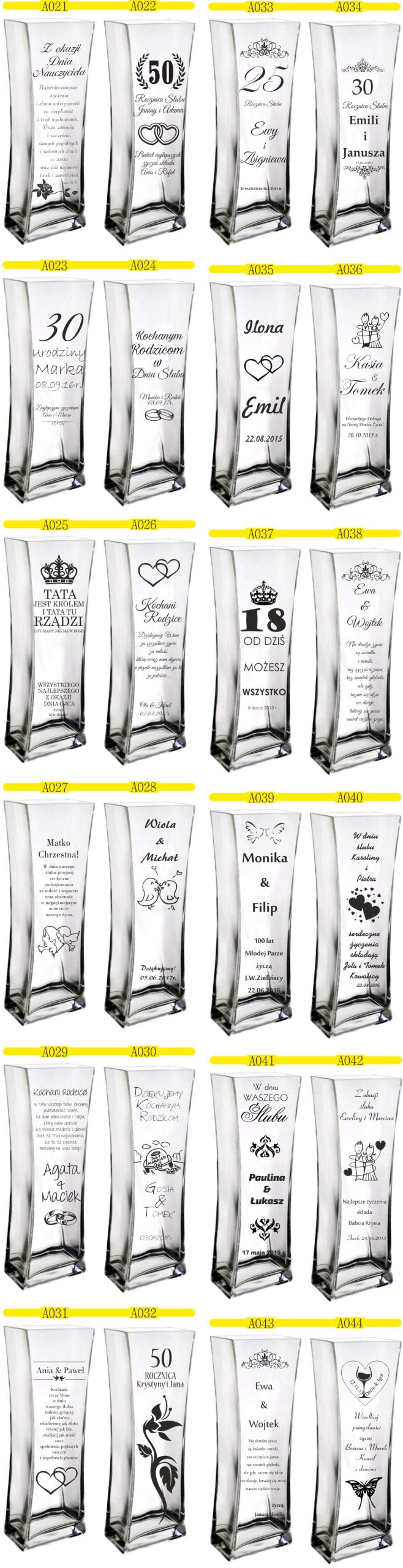 Wazon z grawerem na rocznica ślubu 10,20,30,40,50