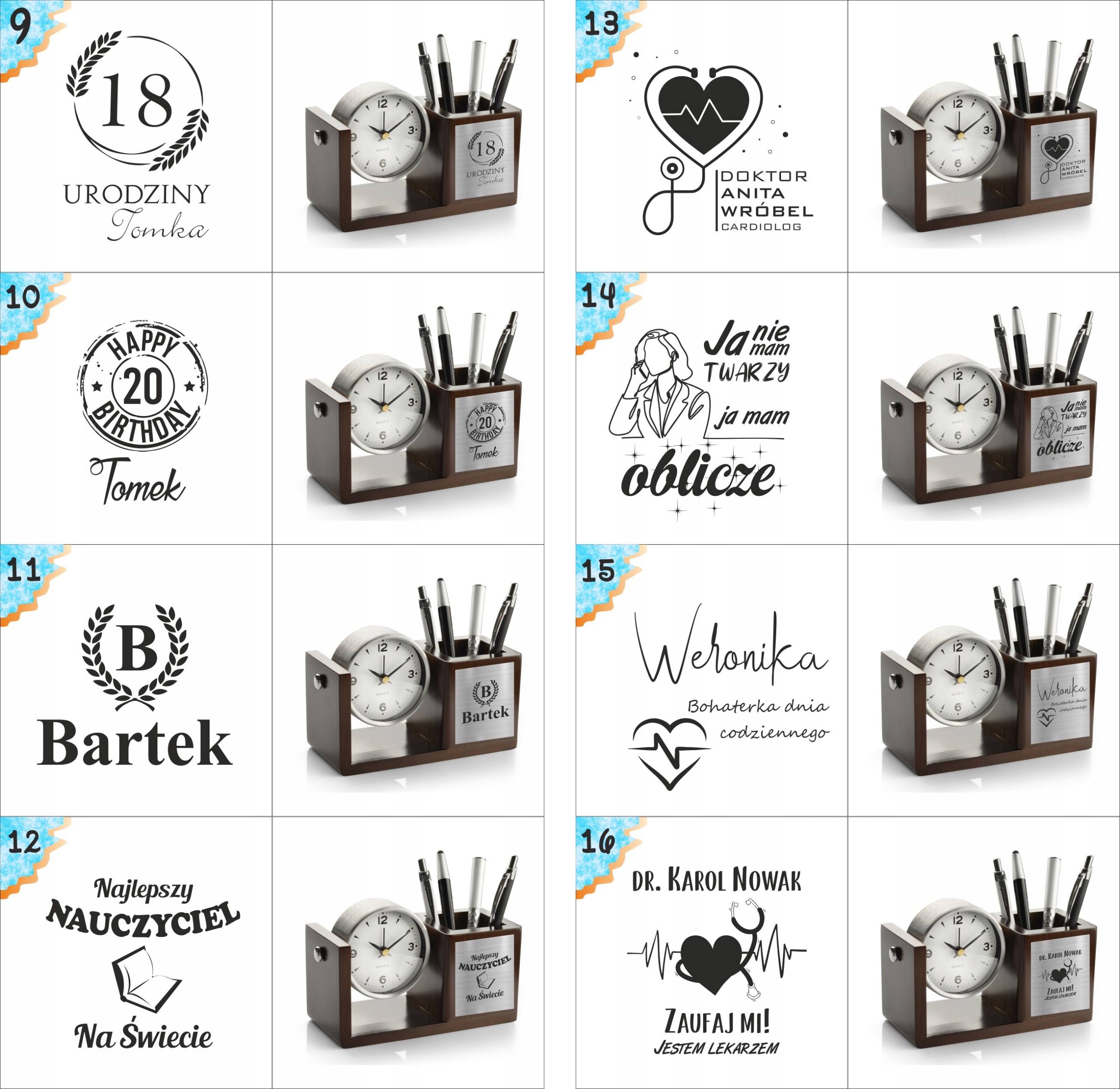 PREZENT dla informatyka organizer na biurko z zegarem przybornik