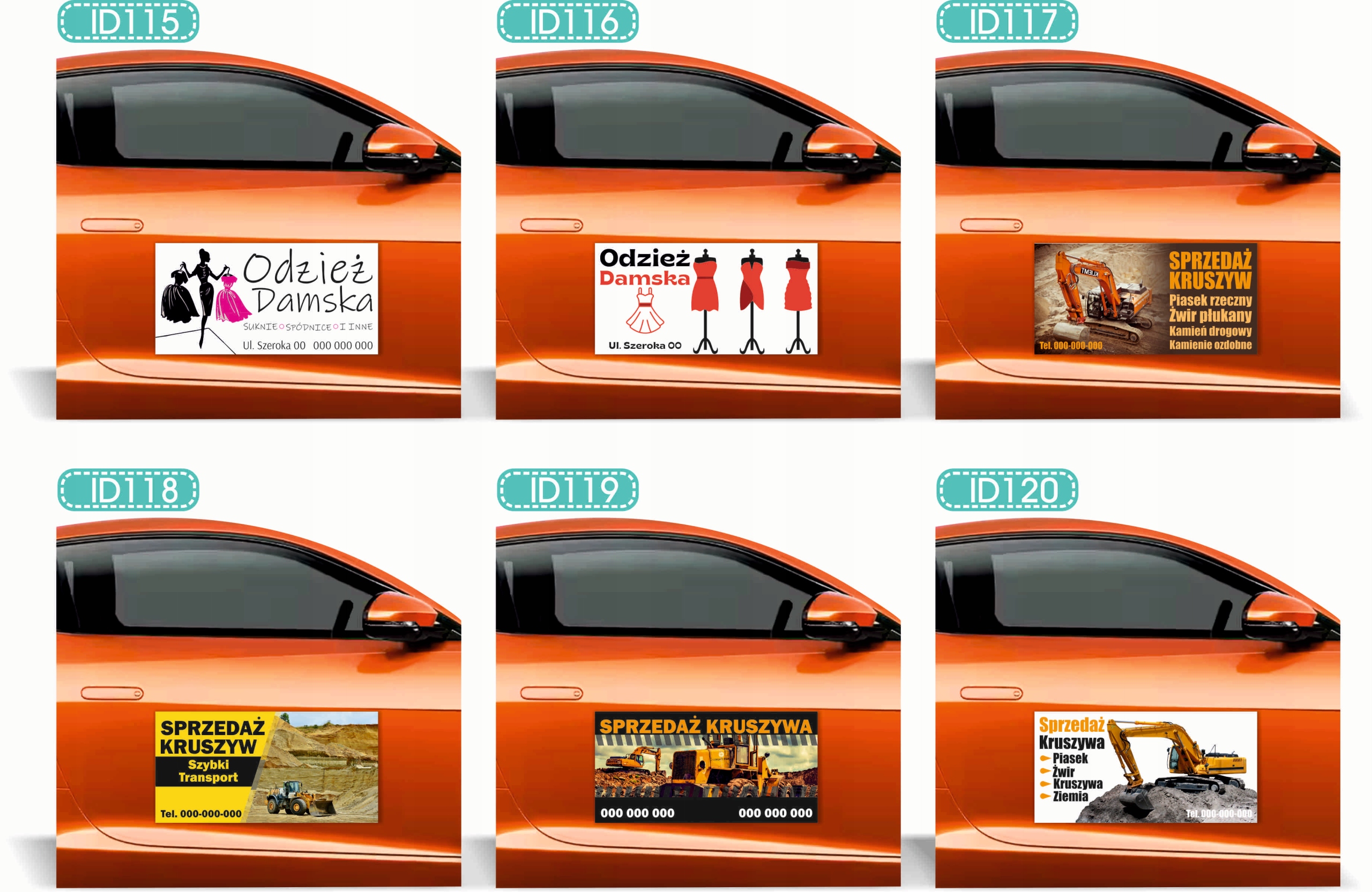 Magnes na samochód reklama magnetyczna 60x30 USŁUGI SPRZĄTANIE dużo wzorów