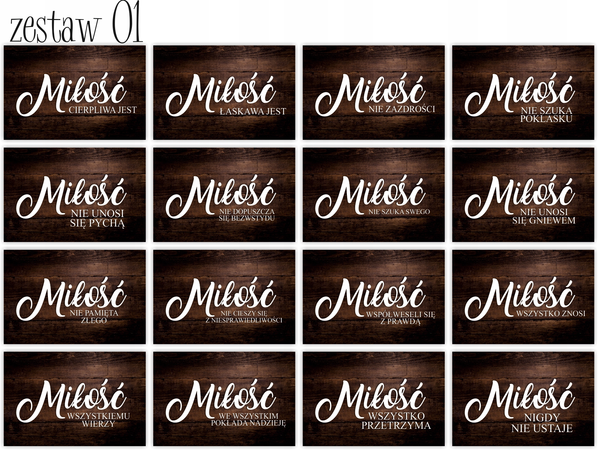 HYMN O MIŁOŚCI tabliczki 16 szt 20x30cm weselne