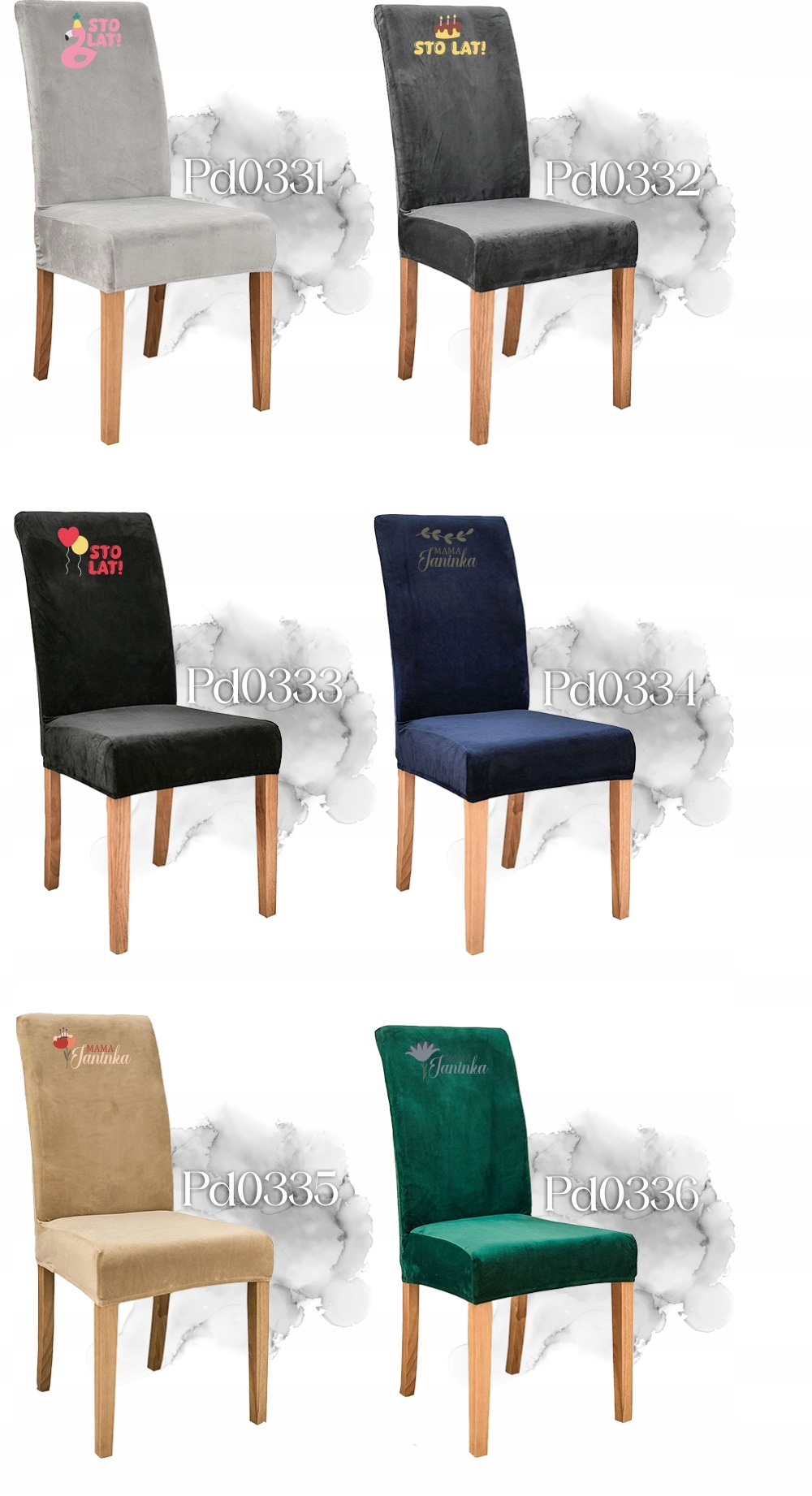 Pokrowiec na krzesło HAFT DLA CAŁEJ RODZINY z nazwiskiem KOMPLET 6SZT