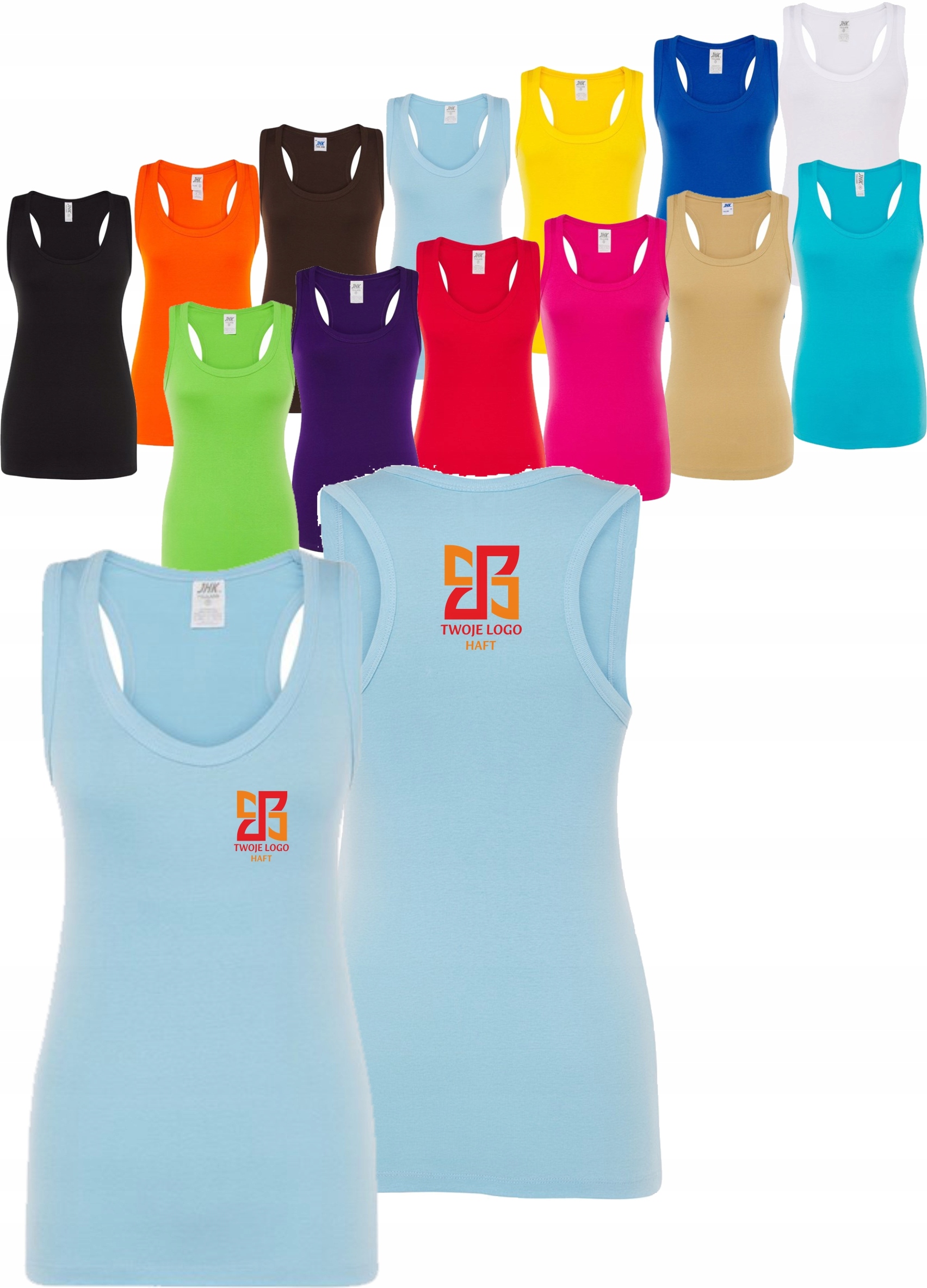Top na ramiączkach damski TWÓJ WŁASNY HAFT LOGO firmowa reklamowa 20 szt