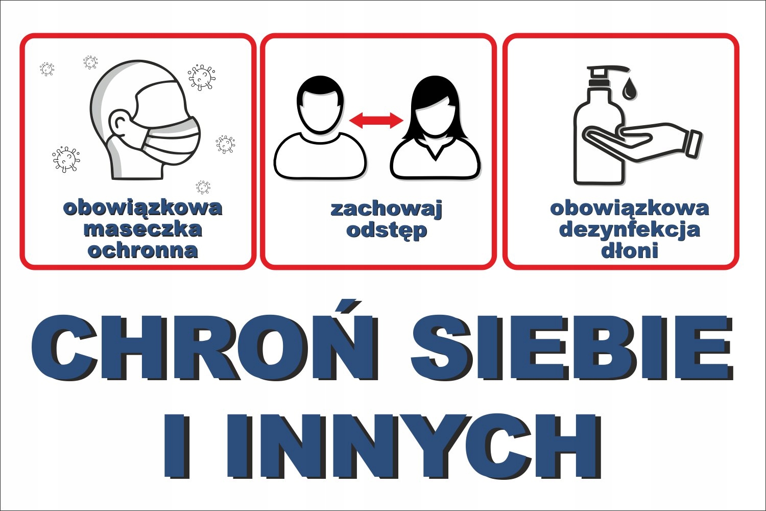 NAKLEJKA dezynfekcja dłoni odstęp maseczki 20cm