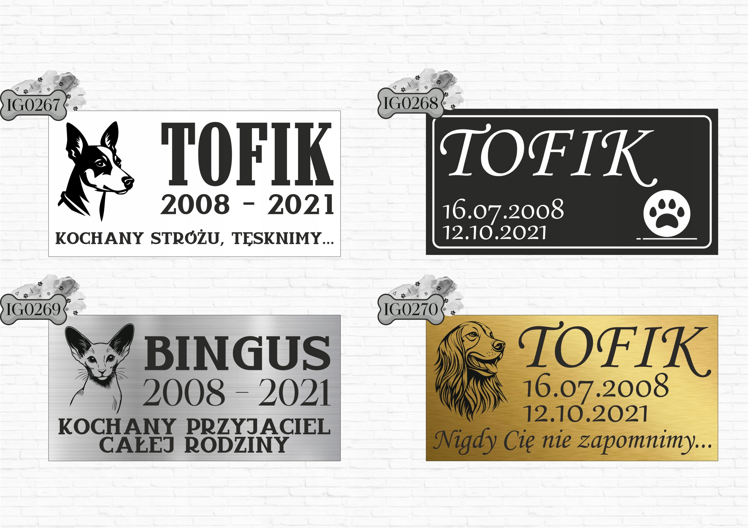 GRAWER Tablica nagrobna nagrobkowa dla zwierząt kota psa biała 20x10 cm