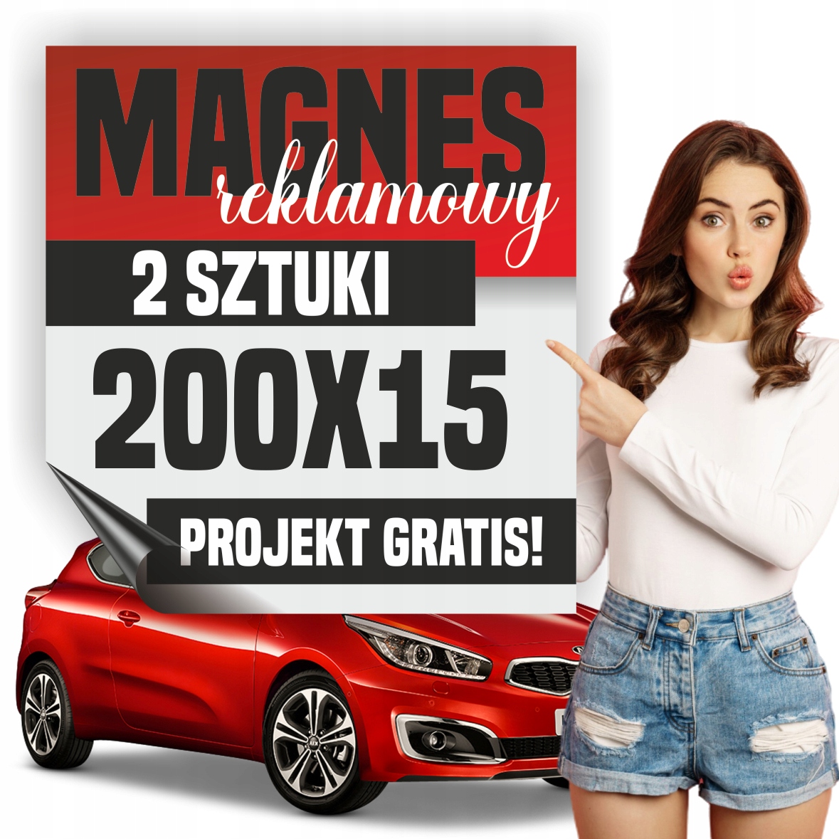 Reklama magnetyczna magnes reklamowy na auto firmowe 200x15 cm - 2 szt