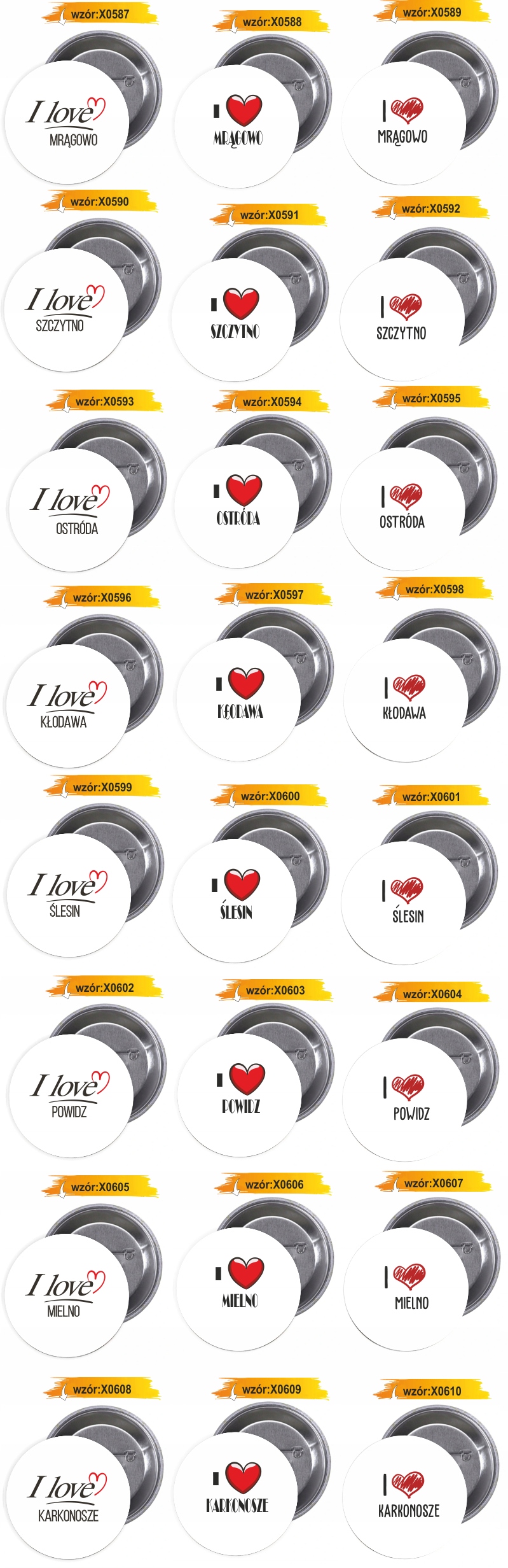 Przypinki buttony I LOVE USTROŃ z grafiką TANIO