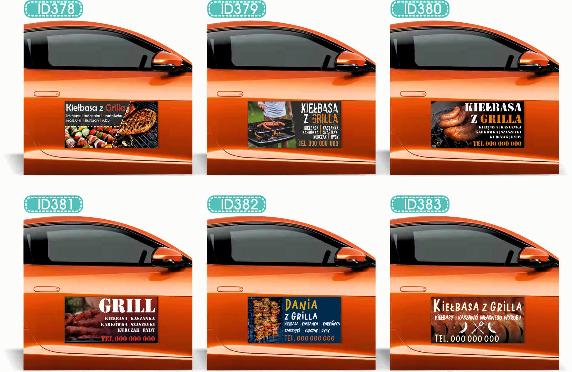 Magnes na samochód reklama magnetyczna 60x30 KIEŁBASA Z GRILLA różne wzory