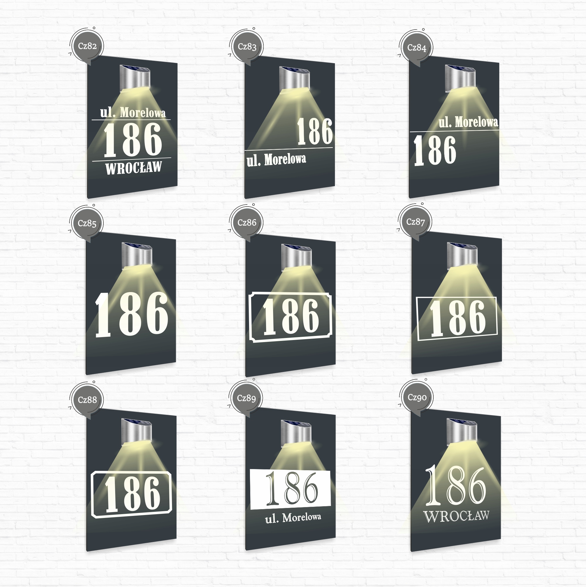 antracyt TABLICZKA lampka solarna ADRESOWA dibond nierdzewna 30x20 cm