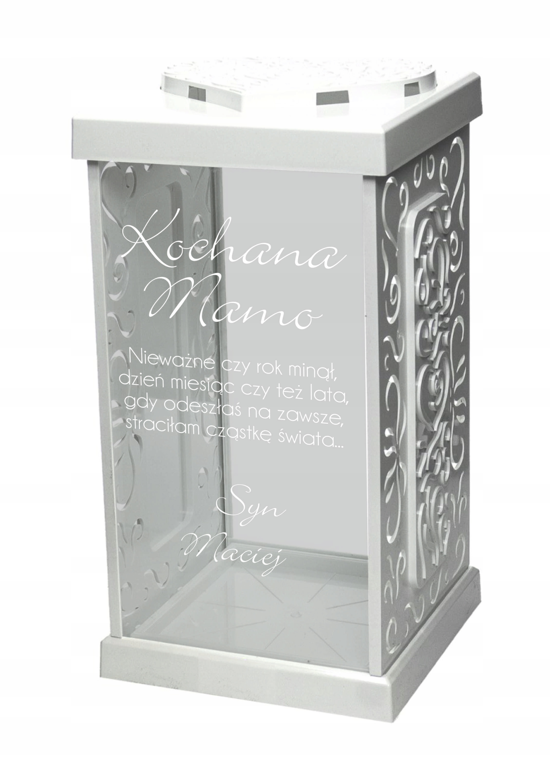 biały ZNICZ GRAWER KAPLICZKA personalizowany twój napis dedykacja DLA MAMY