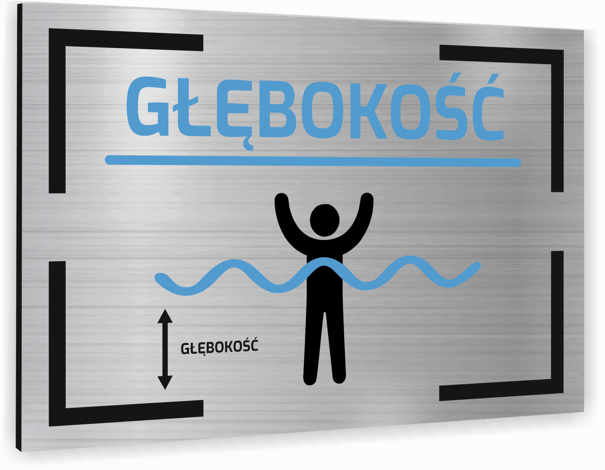 Tabliczka znak informacyjny 20x15 Srebrna GŁĘBOKOŚĆ Nierdzewna NADRUK UV
