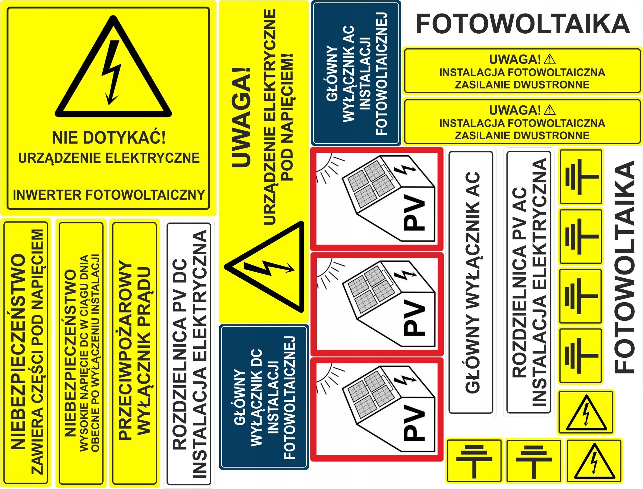 naklejki ostrzegawcze elektryczne FOTOWOLTAIKA 50x